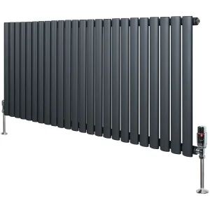 Horizontale design radiator ovaal 1 kolom – grijs 600×1400 mm thermostaatkraan Horizontale design radiator ovaal 1 kolom – grijs 600×1400 mm thermostaatkraan