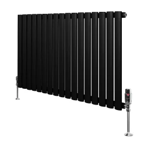 Horizontale design radiator ovaal 1 kolom – zwart 600×1020 mm thermostaatkraan Horizontale design radiator ovaal 1 kolom – zwart 600×1020 mm thermostaatkraan