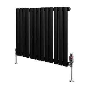 Horizontale design radiator ovaal 1 kolom – zwart 600×780 mm thermostaatkraan Horizontale design radiator ovaal 1 kolom – zwart 600×780 mm thermostaatkraan