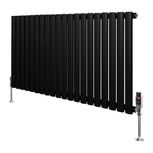 Horizontale design radiator ovaal 1 kolom – zwart 600×1200 mm thermostaatkraan Horizontale design radiator ovaal 1 kolom – zwart 600×1200 mm thermostaatkraan