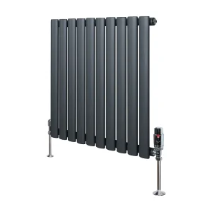 Horizontale design radiator ovaal 1 kolom – grijs 600×600 mm thermostaatkraan Horizontale design radiator ovaal 1 kolom – grijs 600×600 mm thermostaatkraan
