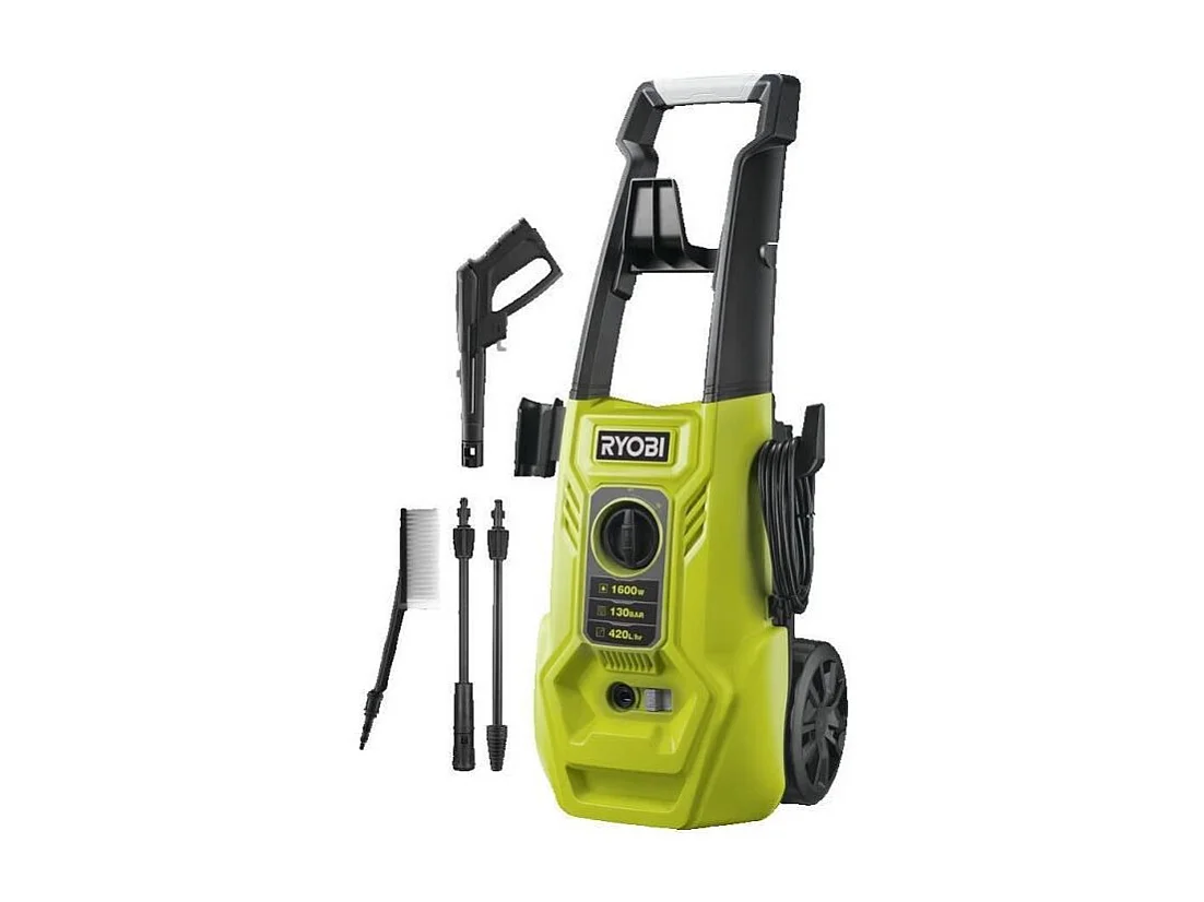 Hogedrukreiniger 1800 W 130 bar met 5 m stalen slang, 0,9 L detergententank, vario- en turbo-lans, multifunctionele borstel