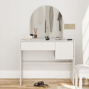 Kaptafel met spiegel en 2 lades, wit Kaptafel met spiegel en 2 lades, wit