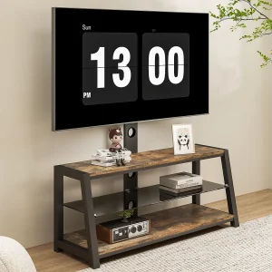 Houten tv-standaard met verstelbare hoogte – Bruin en zwart Houten tv-standaard met verstelbare hoogte – Bruin en zwart