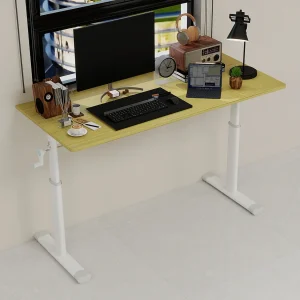 In hoogte verstelbaar bureau, wit met houttinten, 120×60 cm – Hout en metaal