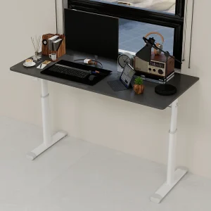 In hoogte verstelbaar bureau, wit en grijs, 120×60 cm – Hout en metaal