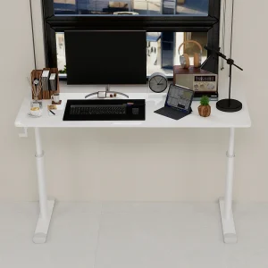 In hoogte verstelbaar bureau, wit, 120×60 cm – Hout en metaal