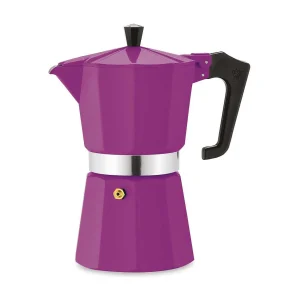 Italiaanse Cafetière PEZZETTI Italexpress 6 kopjes Aluminium Mat Paars, Klassiek Octogonaal Design