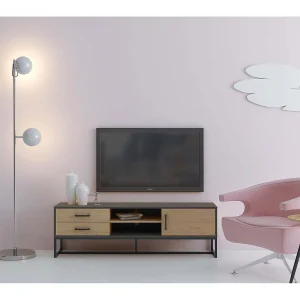 Industriële TV-meubel DETROIT met opbergruimte – Mat zwart en natuurlijk hout Industriële TV-meubel DETROIT met opbergruimte – Mat zwart en natuurlijk hout