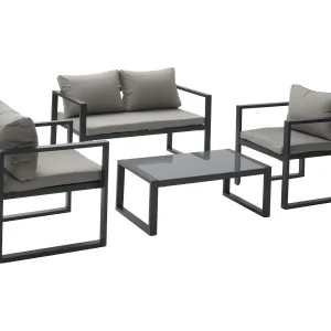 IBIZA tuinset in grijze stof 4 zitplaatsen – aluminium antraciet IBIZA tuinset in grijze stof 4 zitplaatsen – aluminium antraciet