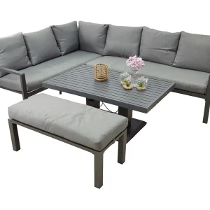 Hoekloungeset 7 zitplaatsen aluminium grijs met verstelbare tafel en poef – FERONA