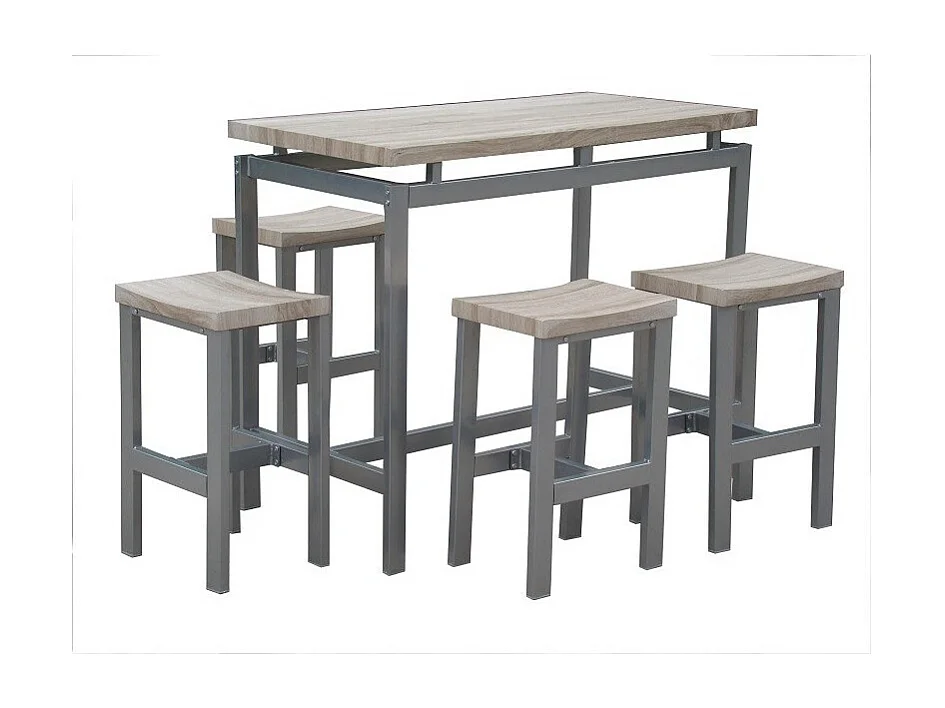 Design hoge tafelset, bar + 4 krukken LE MANS. Moderne set in industriële stijl, hout en metaal.