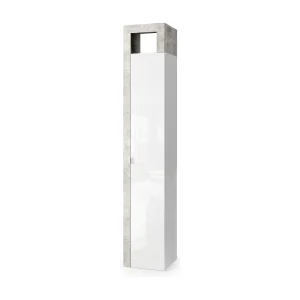 Kast met 1 deur en 5 planken, collectie BURA. Kleur: glanzend wit gelakt en grijs betonlook Kast met 1 deur en 5 planken, collectie BURA. Kleur: glanzend wit gelakt en grijs betonlook
