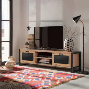 Industriële TV-meubel 180 cm SYN in Hedendaagse Stijl met Opbergruimte – Atlantische Den en Zwart Industriële TV-meubel 180 cm SYN in Hedendaagse Stijl met Opbergruimte – Atlantische Den en Zwart