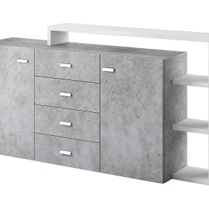 Ilyes Wit en Beton 2-deurs dressoir met 4 laden Ilyes Wit en Beton 2-deurs dressoir met 4 laden