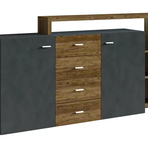 Ilyes Grijs en Hout 2-deurs dressoir met 4 laden Ilyes Grijs en Hout 2-deurs dressoir met 4 laden