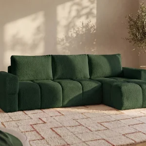 Omkeerbare slaapbank in groene bouclé stof ISSORO