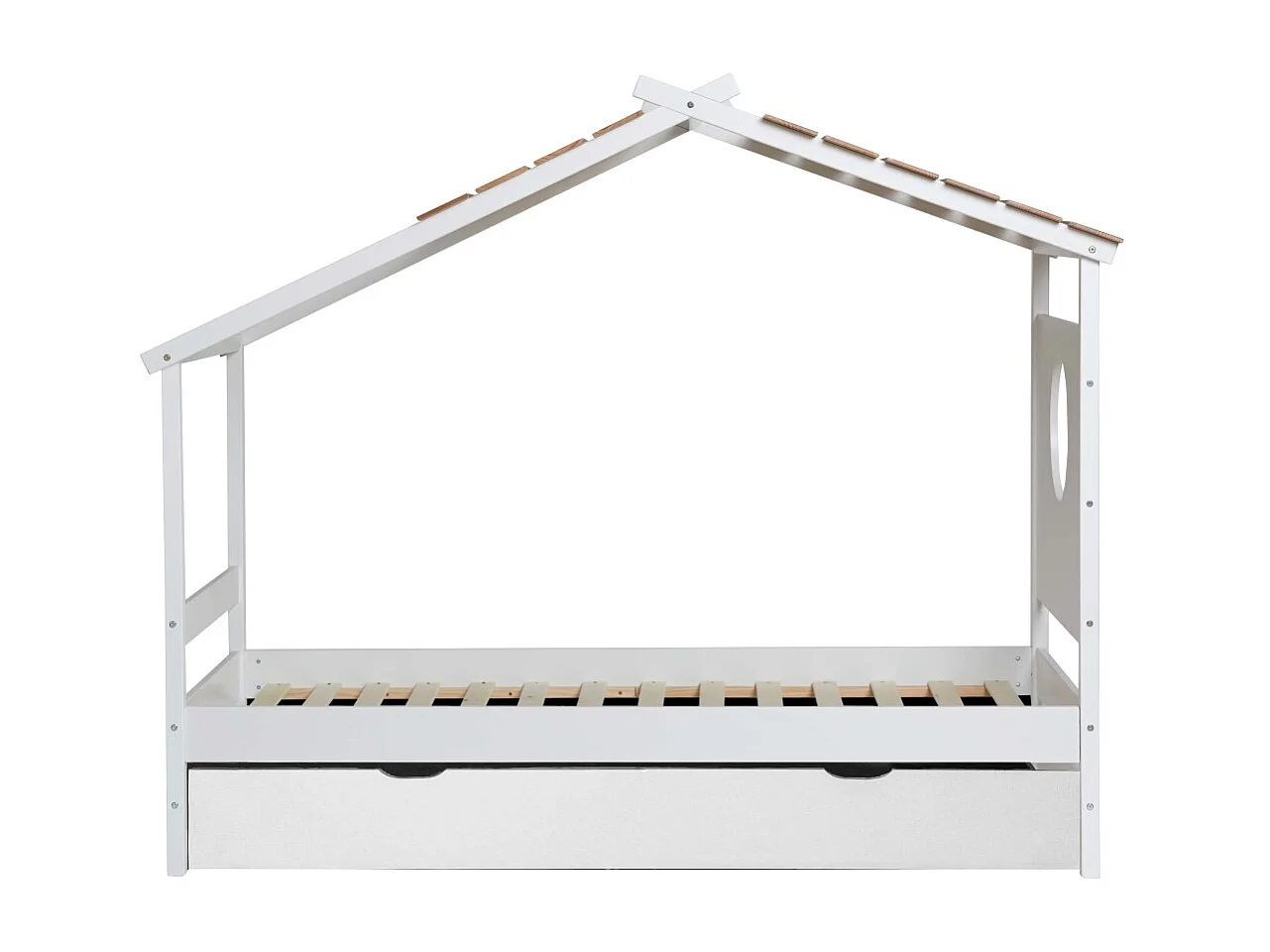 Huisbed + uitschuifbed hout wit 90x190cm