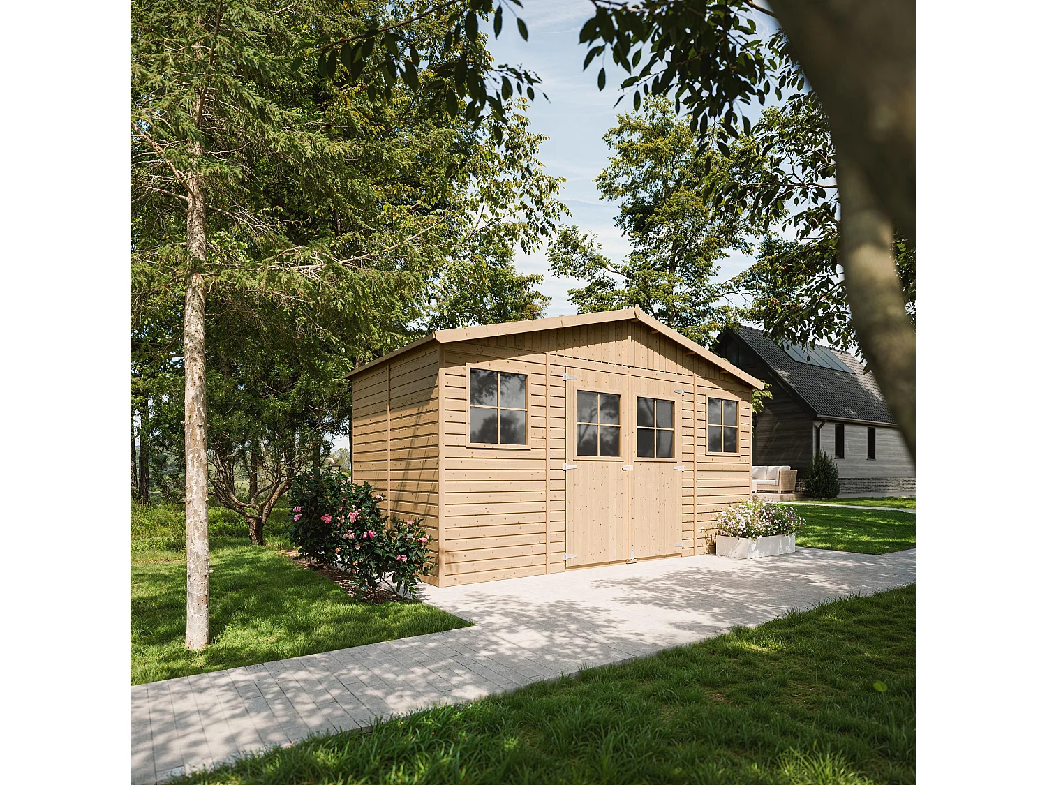 Houten tuinhuisje GEÏMPREGNEERDE VLOEREN - H246x418x220 cm/8 m² - TIMBELA M332+M332G