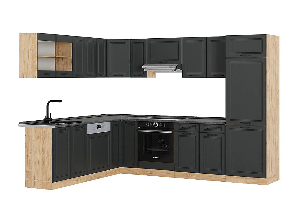 Hoekkeuken antraciet landhuis/gouden eik 287x60x81.6 r-line
