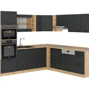 Hoekkeuken antraciet landhuis/gouden eik 247x60x81.6 r-line Hoekkeuken antraciet landhuis/gouden eik 247x60x81.6 r-line