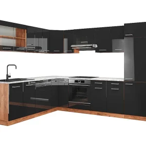 Hoekkeuken antraciet hoogglans/goud eiken 287x60x81.6 r-line Hoekkeuken antraciet hoogglans/goud eiken 287x60x81.6 r-line