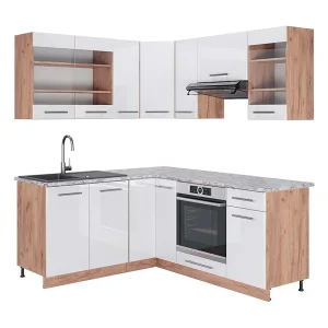 Hoekkeuken wit hoogglans/goud power eiken 190x60x81.6 fame-line Hoekkeuken wit hoogglans/goud power eiken 190x60x81.6 fame-line