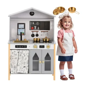 Houten kinderkookset 60×28,5x92cm – volledig uitgeruste keuken – Imitatiespeelgoed voor 3 jaar+ (Grijs) Houten kinderkookset 60×28,5x92cm – volledig uitgeruste keuken – Imitatiespeelgoed voor 3 jaar+ (Grijs)