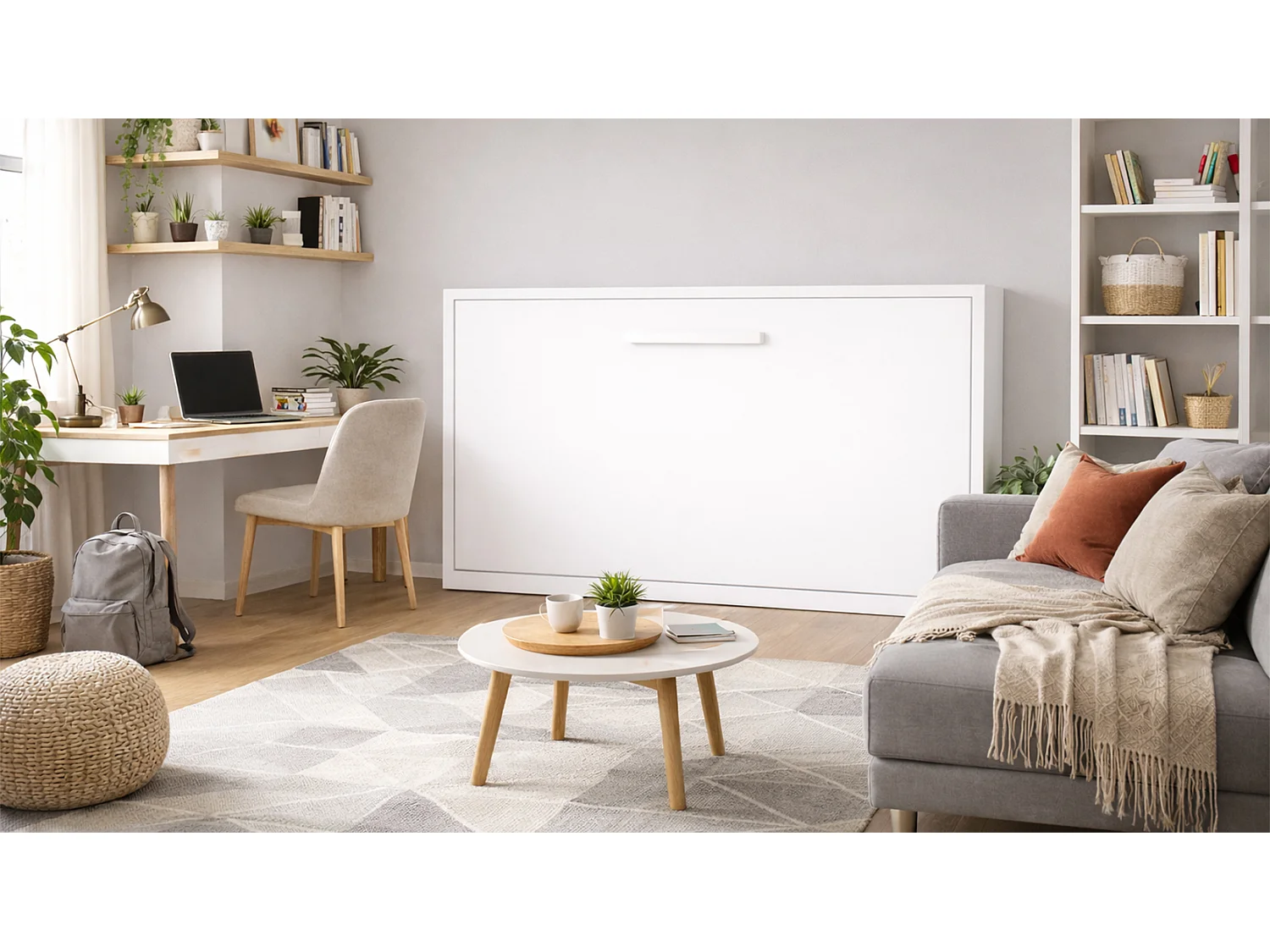 Horizontaal opklapbed mat wit 90x200 CANNES