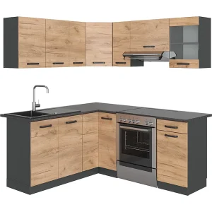 Hoekkeuken eik goud/antraciet 190x46x81.6 rick Hoekkeuken eik goud/antraciet 190x46x81.6 rick
