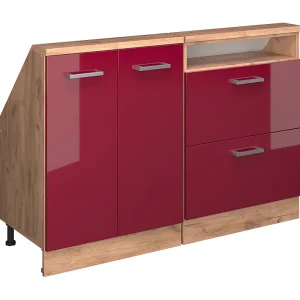 Kastenset voor schuine wand rood hoogglans/gouden eik 120x46x81.6 rion