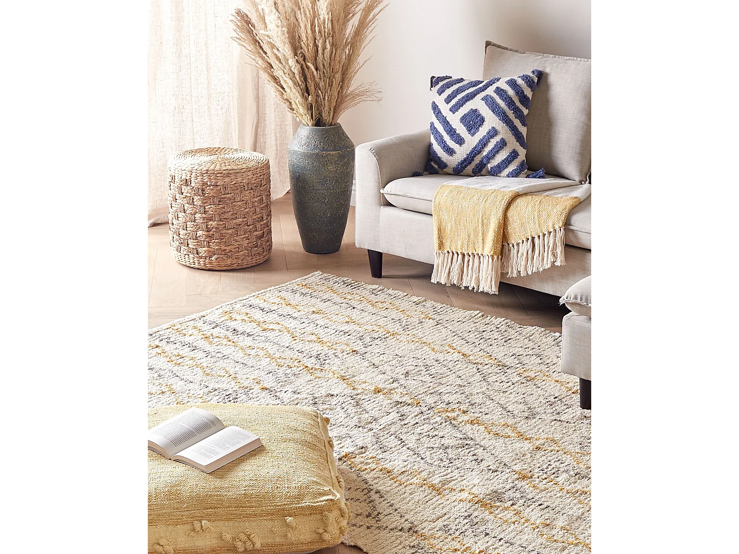 Katoenen Vloerkleed beige en geel 160 x 230 cm KADAPA