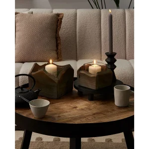 Set van 2 kaarshouders PLATEROS Hout 15/12 cm Donkerbruin Set van 2 kaarshouders PLATEROS Hout 15/12 cm Donkerbruin