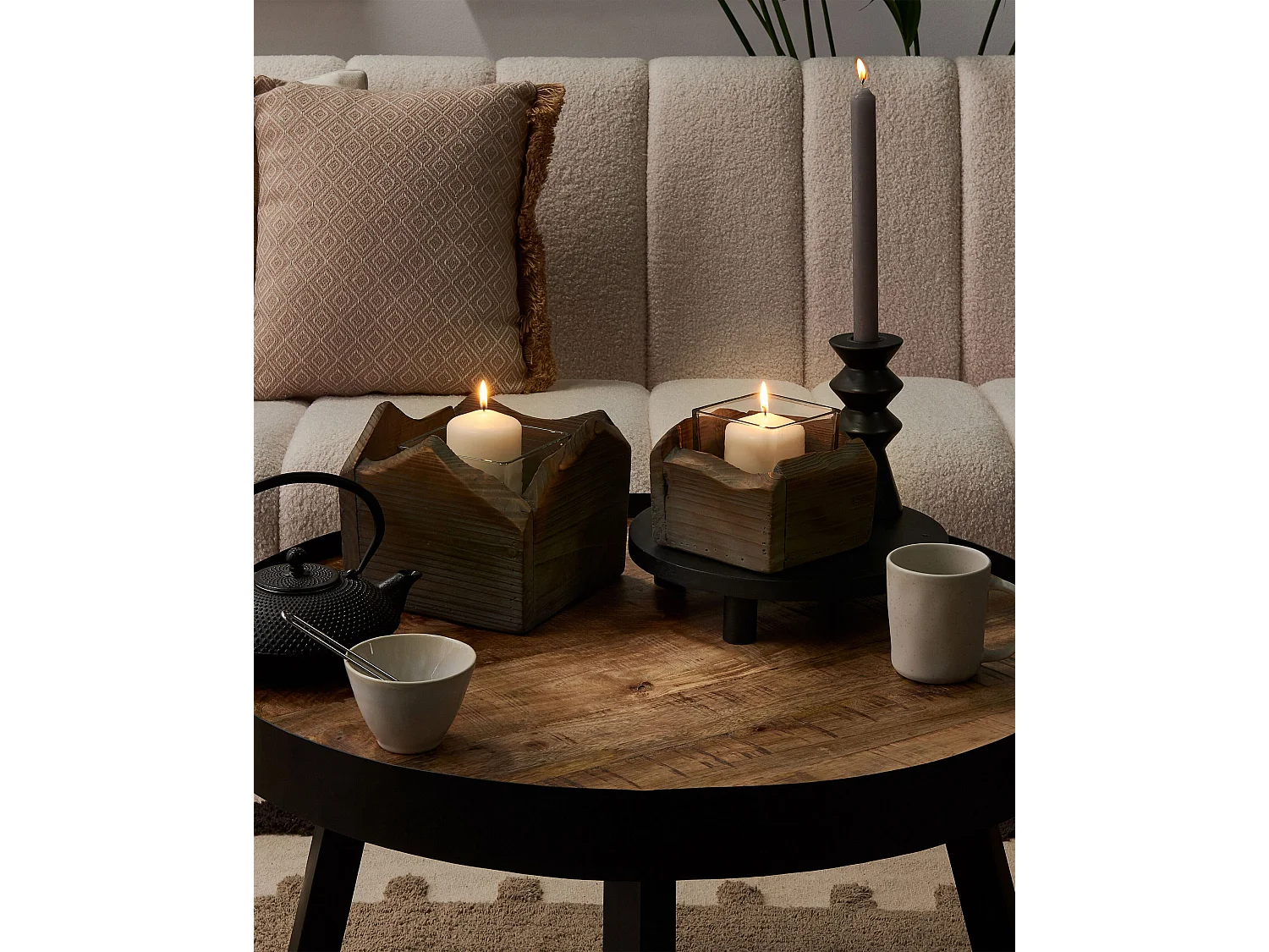 Set van 2 kaarshouders PLATEROS Hout 15/12 cm Donkerbruin