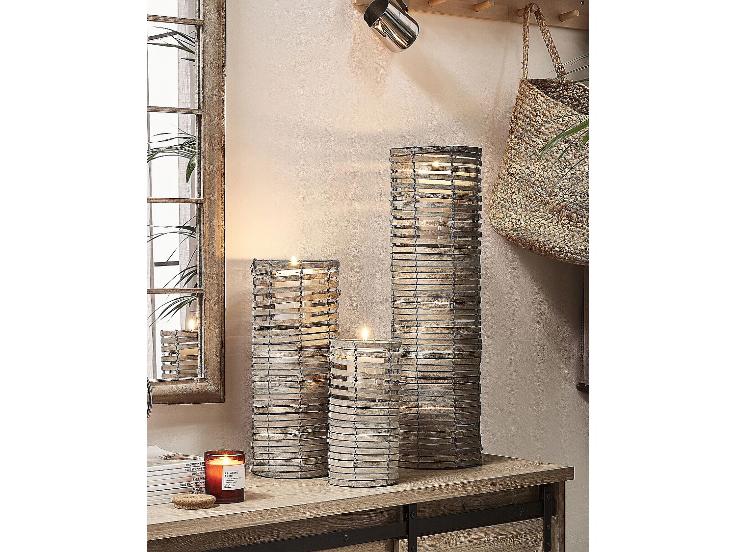 Set van 3 kaarshouders ROVARE 60/39/25 cm Grijs