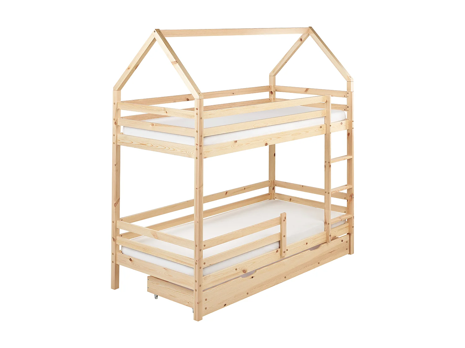Hoogslaper met laden Huis Dennenhout GIRGOLS 90 x 200 cm met opbergruimte Lichtbruin