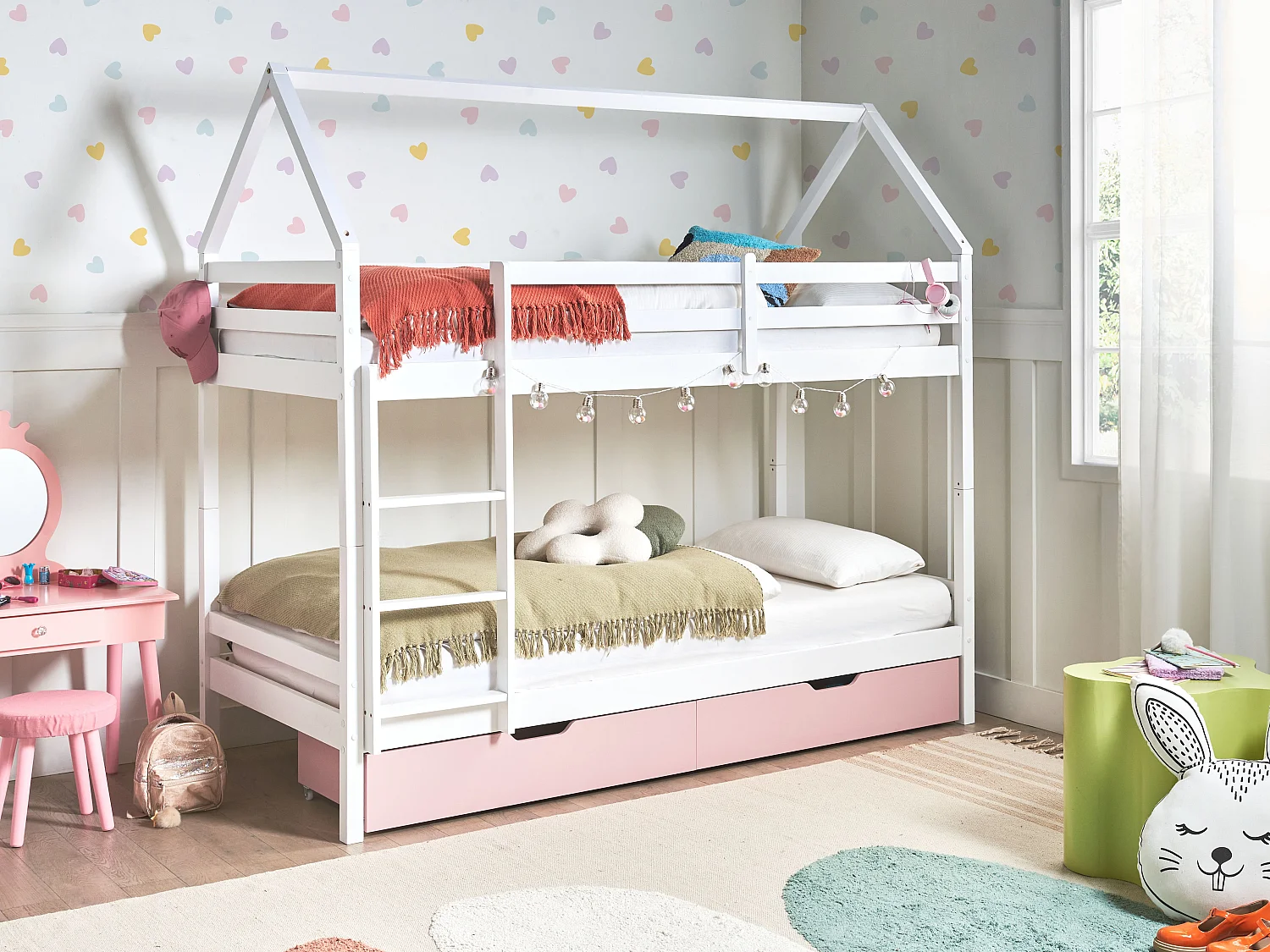 Hoogslaper met laden Huis Dennenhout TERNAS 90 x 200 cm Roze
