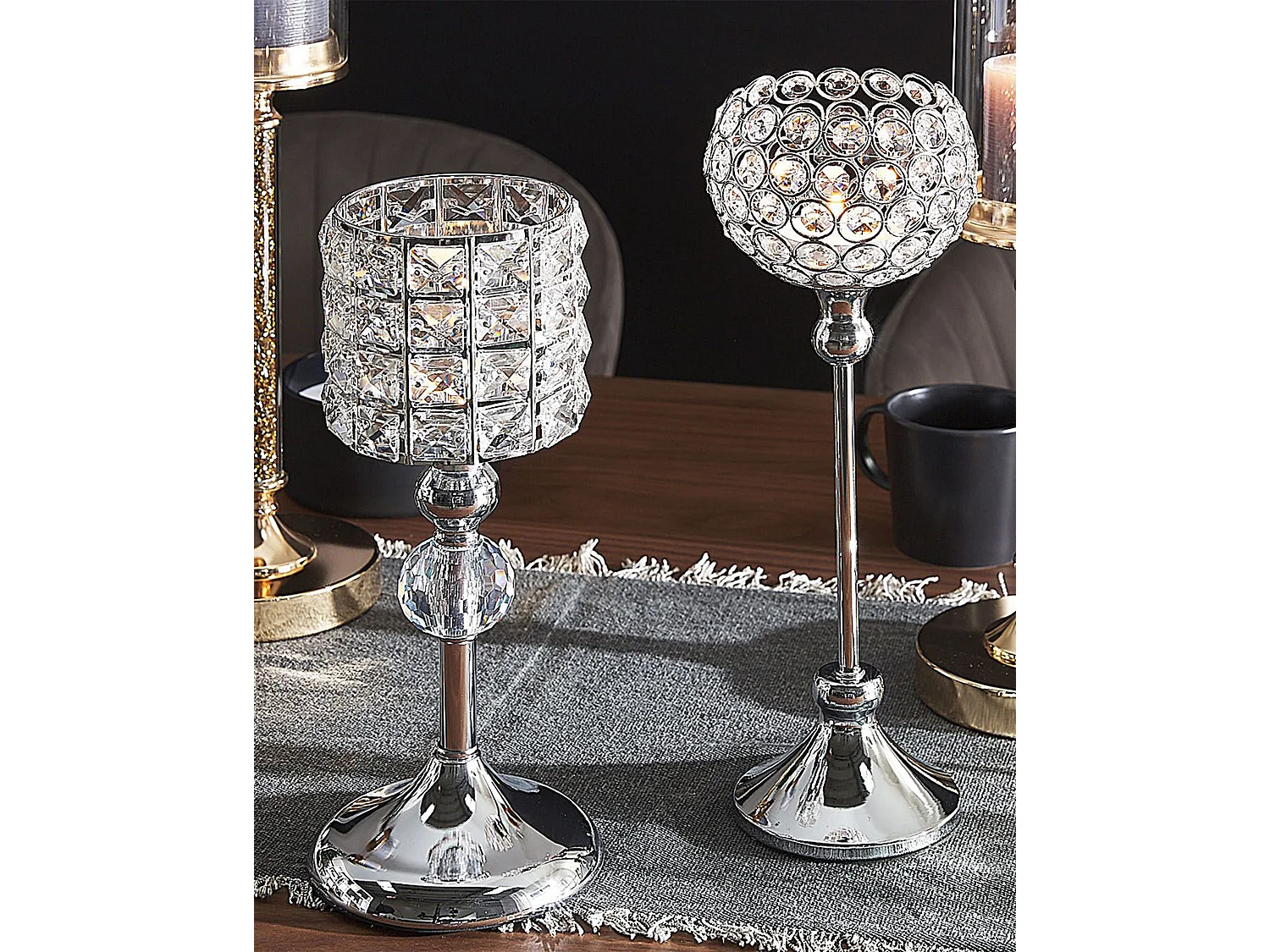 Kaarshouder AVORD Glas 33 cm Zilver