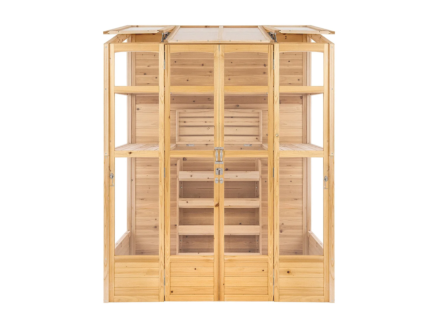 Houten muurkas - 155 x 70 cm - naturel - aanbouwkas broeikas tuinkas balkonkas