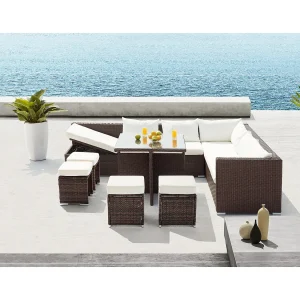 Inklapbare loungeset voor 10 personen van bruin gevlochten kunsthars SAMOA – Comfortabel, modulair en elegant!