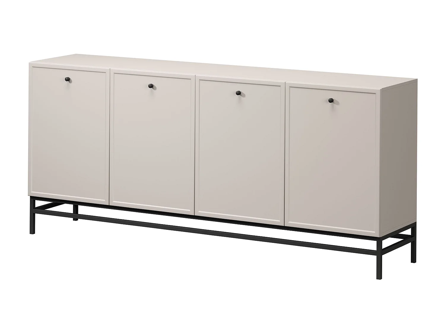 Kasjmier dressoir met 4 deuren en zwarte handgrepen, 200x45 cm