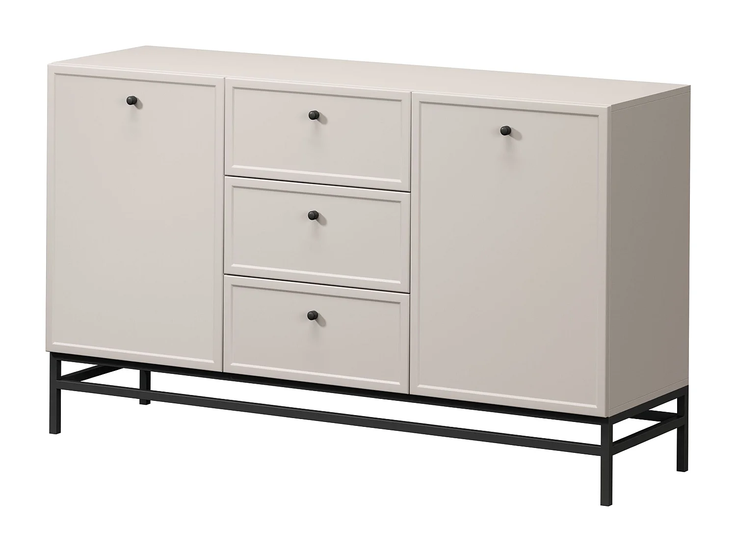 Kasjmier dressoir met 2 deuren en 3 lades met zwarte stippen, 150 x 45 cm