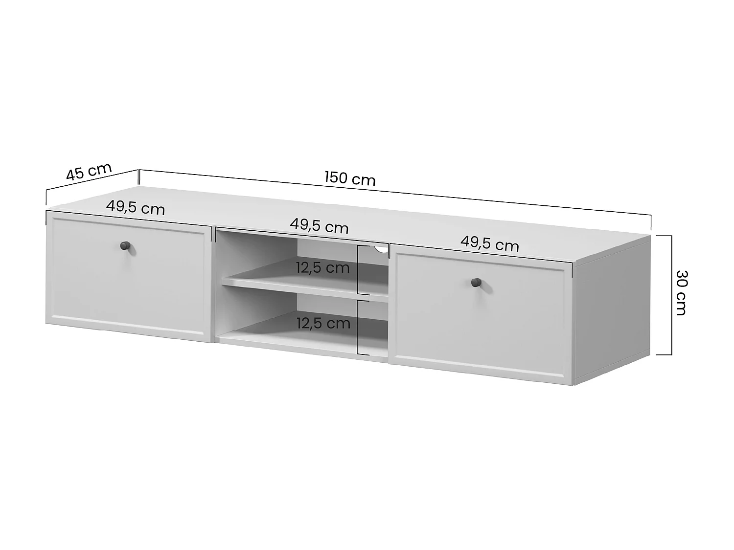 Kasjmier tv-meubel met 2 lades en zwarte stippen, 150 x 45 cm