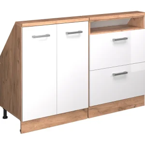 Kastenset voor schuine wand wit hoogglans/goud power eiken 120x46x81.6 rion
