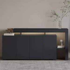 Houten Buffet "Beliz" – Antraciet, LED-verlichting, 170 x 35 x 80 cm, Minimalistische Stijl Houten Buffet "Beliz" – Antraciet, LED-verlichting, 170 x 35 x 80 cm, Minimalistische Stijl