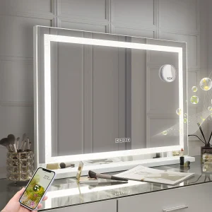 Hollywood make-up spiegel, muuraanplant met verlichting, maat 80x58cm – Bluetooth – LED strips in kristal Hollywood make-up spiegel, muuraanplant met verlichting, maat 80x58cm – Bluetooth – LED strips in kristal