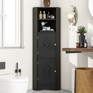 Hoekzuil badkamer – 2 deuren en 2 verstelbare planken – spaanplaat – Zwart