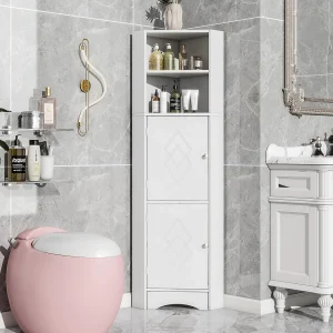 Hoekzuil badkamer – 2 deuren en 2 verstelbare planken – Spaanplaat – Wit