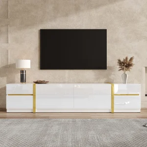 Hoogglans gelakte tv-standaard met 4 lades en 2 deuren – Wit Hoogglans gelakte tv-standaard met 4 lades en 2 deuren – Wit
