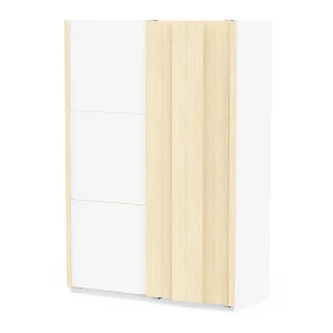 Kast met 2 schuifdeuren in wit en eikenfineer, L140,1 cm – HEVA Kast met 2 schuifdeuren in wit en eikenfineer, L140,1 cm – HEVA